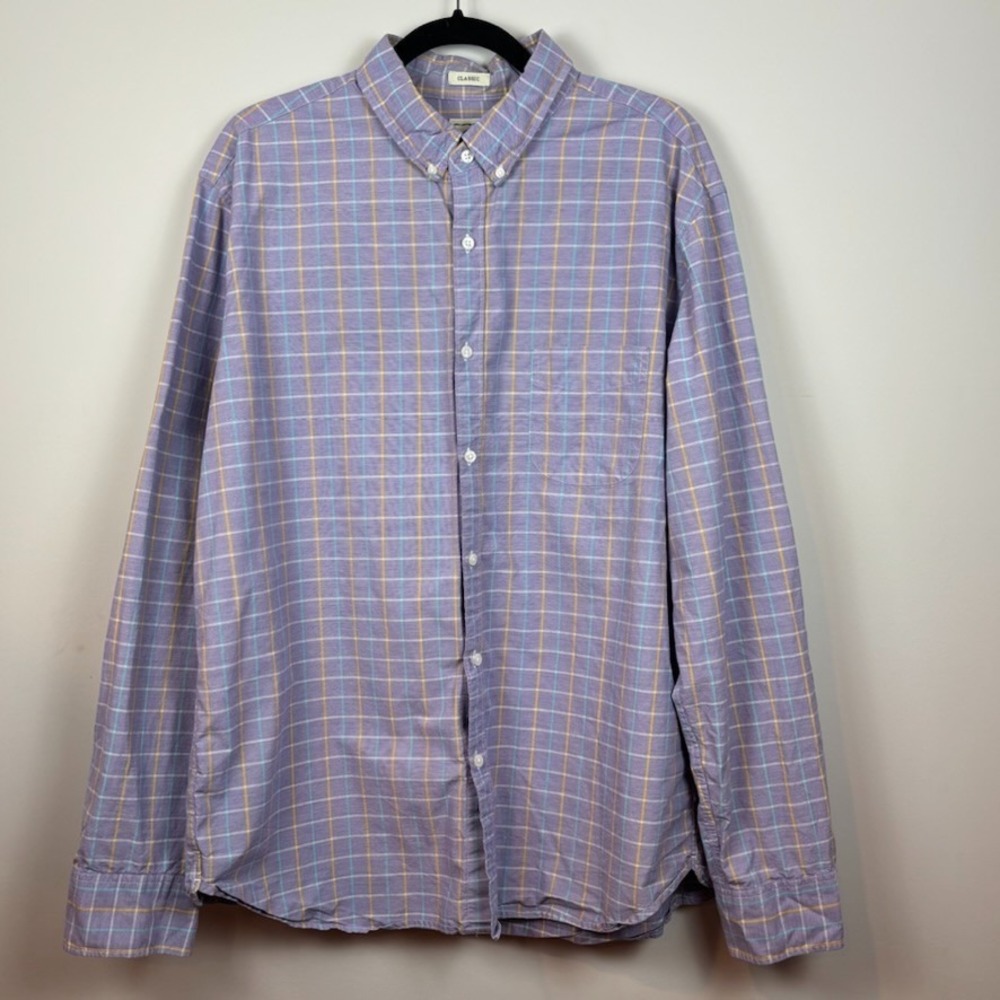 J.Crew Mens Purple Checked Classic Fit 100% Cotton Shirting Button up Shirt‎ XL